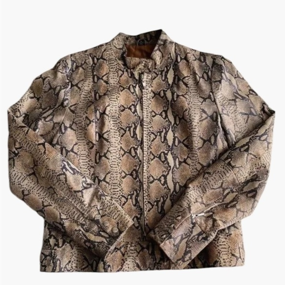 Rogue Snake-Print Leather Jacket in Tan and Black